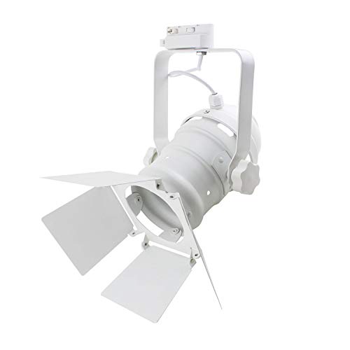 J.LUMI TRK9000W Track Lighting Head | Theater Light with 4-Leaf Barn Doors | Adjustable Tilt Angle | PAR30 Round Can | Compatible Rail RAL1002W (Bulb and Track Not Included)