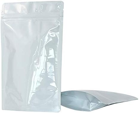 Self Sealing Zip Lock Stand Up Bags Mylar Pouches Tear Notch Heavy Duty Aluminum Foil Resealable Zipper Ziplock Heat Sealable Package for Food Coffee Candy Snack Cookie Herbs Spices Storage Pack of 50 (Glossy White, 11x17cm (4.3"x6.7"))