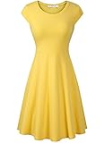 HIKA Women's Casual Elegant A Line Short Cap Sleeve Round Neck Dress (Large, Yellow)