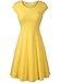 HIKA Women's Casual Elegant A Line Short Cap Sleeve Round Neck Dress (Large, Yellow)