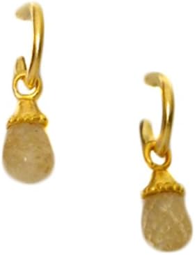 Susan Shaw Gold Plated Light Brown Stone Hoop Post Dangle Earrings