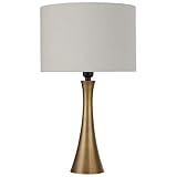 Rivet Mid-Century Modern Needle Sloped Table Desk Lamp with Light Bulb and White Drum Shade, 21"H, Brass