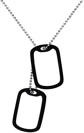 Free Engraving Men's Army Card Stainless Steel Double Tag Pendant with Chain Necklace (black)