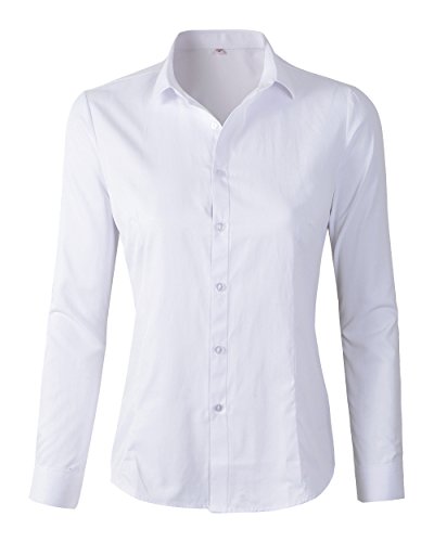 BeninosWomen's White Button Down Shirts Elegant Office Dress Shirt Blouse