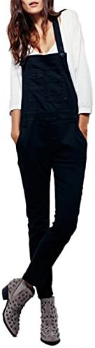 Richlulu Womens Causal X Cross Back Removable Overall Pockets Suspender Pants Trousers (Medium, Black)