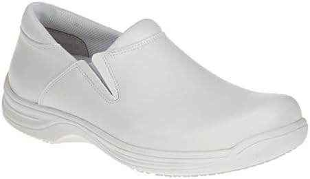 Genuine Grip Footwear Men's Slip-Resistant Slip-On Work Shoes,White Leather,US 1