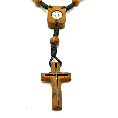 MedjugorjeStoneGifts One Decade Saint St Benedict Car Rosary, Olive Wood Prayer Beads, Rear View Mirror Charm