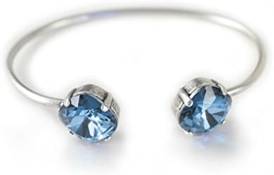 Clara Beau Fancy 12mm Square Swarovski crystal Open Cuff Bracelet BY61 SilverTone - Denim Blue