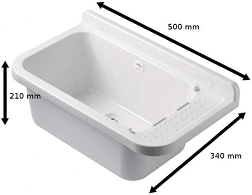 VBChome Ausgussbecken 50 x 34 x 21 cm Weiß Spülbecken Waschtrog mit Überlauf Waschbecken für Gewerbe Waschraum Garten… – Bild 4