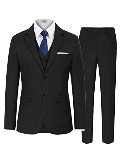 Men's Pure Color Slim Fit Notch Lapel One Button 3-Piece Suit Set Size XL Black