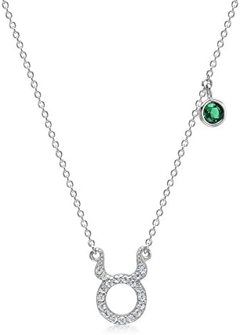 Sterling Silver Zodiac Necklace Constellation Charm Pendant with Brithstone Acccent - Taurus
