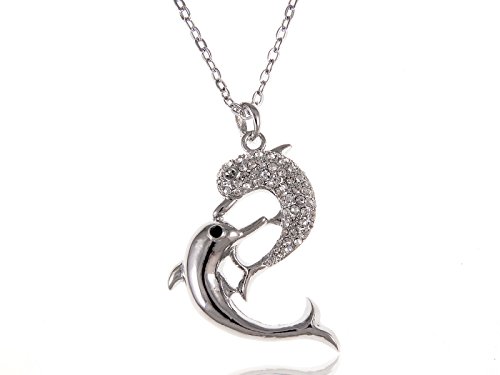 Alilang Twin Dolphin Chain Necklace Pendant Silvery Tone Plated