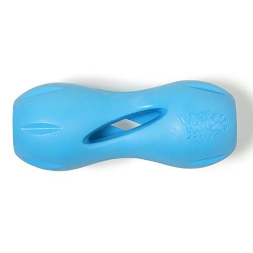 West Paw Zogoflex Qwizl Interactive Treat Dispensing Dog Puzzle Treat Toy for Dogs, 100% Guaranteed Tough, It Floats!, Made in USA, Large, Aqua Blue