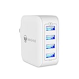 USB iPhone Charger 31W 6.2A Universal 4-Port USB Travel Wall Charger with Hidden LED Indicator Light by Wanshine - White