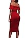 AlvaQ Women's Sexy Ruched Off Shoulder Bodycon Midi Party Dress Medium Red