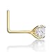 Lavari Jewelers 22 Gauge L-Shape Nose Stud for Women or Men - 14k Yellow Gold 3 mm Cubic Zirconia Nose Ring for Her - CZ Unisex Hypoallergenic Nostril Piercing Jewelry - 22G Body Piercing