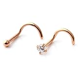 Ruifan 2PCS 18G 316L Surgical Steel 2mm Top Ball & 2.5mm Clear Diamond Cubic Zirconia Crystal Curved Nose Stud Ring Screw Piercing Jewelry - Rose Gold