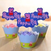 Peppa Pig Cupcake Wrappers Toppers Kit for Kids Birthday Party Baby Shower 1 Dozen