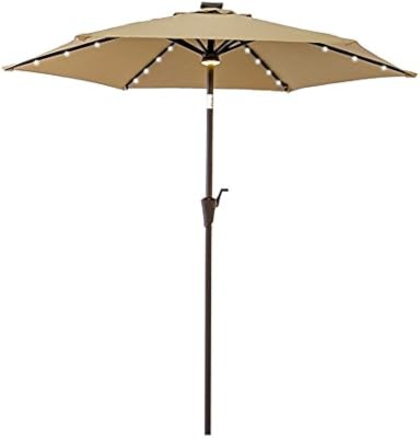 Amazon Com Flame Shade 7 5 Ft Outdoor Patio Umbrella With Solar Led Lights And Tilt Beige Garden Outdoor