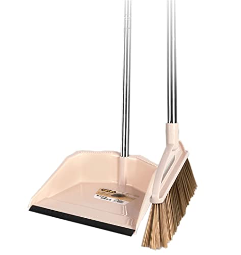 Small Broom Set Household Broom Soft Bristle Broom Broom and Dustpan Combo Set Sweep Set Broom Dust Pan-Khaki