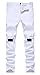 Qazel Vorrlon Men's White Ripped Skinny Distressed Destroyed Slim Jeans Pants with Holes