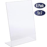 Slant Back Acrylic Sign Holder 5x7 - Clear Picture Frame Stand, 5 x 7 Inches Photo Frames Display for Sign, Menu, Document, Picture, Flyer, and More. Slant Ad Photo Frame Display Holders (6 Pack)