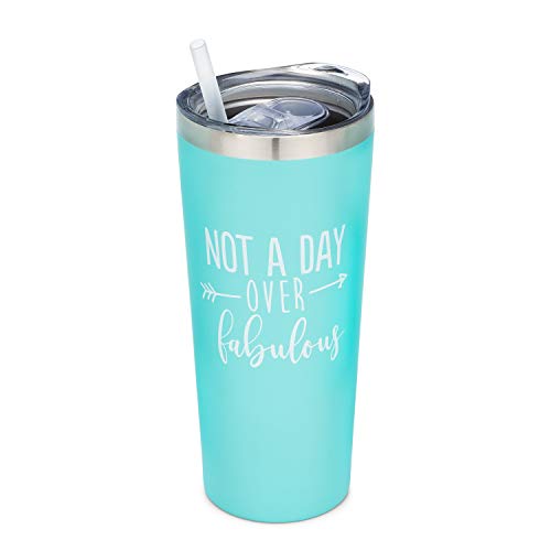 Not A Day Over Fabulous | 22 oz Stainless Steel Insulated Tumbler with Lid and Straw - Birthday Tumbler Cup | Birthday Gift for Her (Mint)