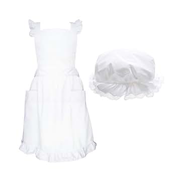 Amazon.com: Victorian Maid Costume with Ruffle Outline (Apron and Mob Cap) White: Clothing