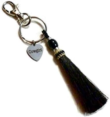 Dolphin Moon CreationsCowgirl Black Beaded Horse Hair Tassel Keychain