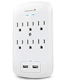 Fosmon 6 Outlet Surge Protector 1200 Joules with 2 USB Ports Charger (2.1A), Multi Plug Outlet Extender 1875 Watt, 3-Prong Grounded Wall Tap Splitter Adapter