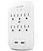 Fosmon 6 Outlet Surge Protector 1200 Joules with 2 USB Ports Charger (2.1A), Multi Plug Outlet Extender 1875 Watt, 3-Prong Grounded Wall Tap Splitter Adapter