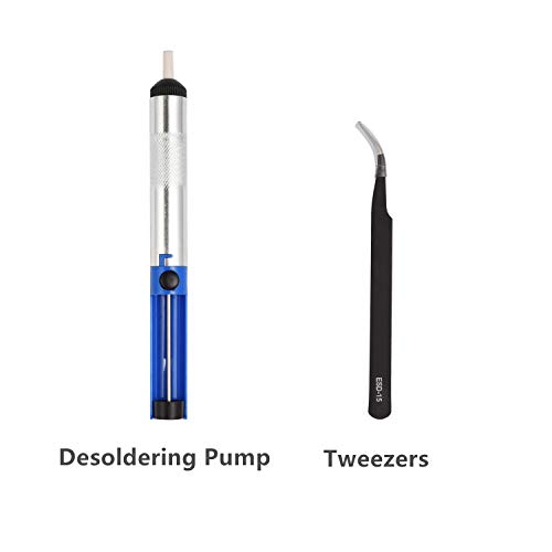TXINLEI Electronics Soldering Iron Kit, 60W 110V Adjustable Temperature Welding Tool Set with ON/OFF Switch, 5pcs Soldering Iron Tips, Solder Wire, Stand, Tweezers, Desoldering Pump