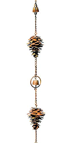 Ancient Graffiti Pine Cones and Bells Rain Chain, Flamed Copper Colored