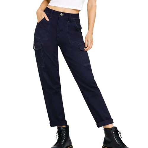 Dickies Womens High Rise Skinny Fit Cuffed Cargo Carpenter Pants Dark Navy at Amazon