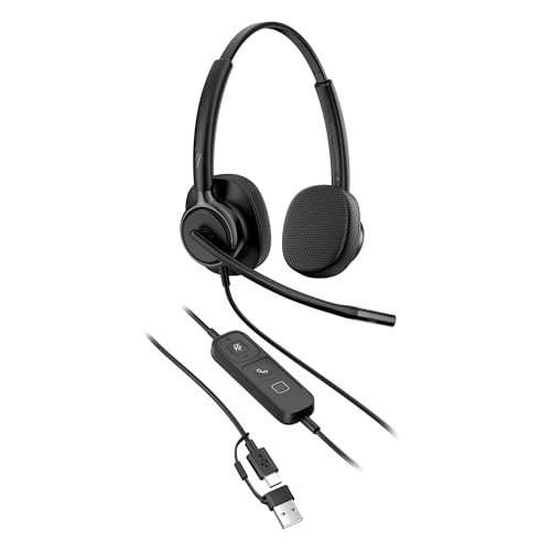HP Poly Mission 420, Casque stéréo USB-C, Cancellation du Bruit IA, Microphone Rotatif intégré, Noir