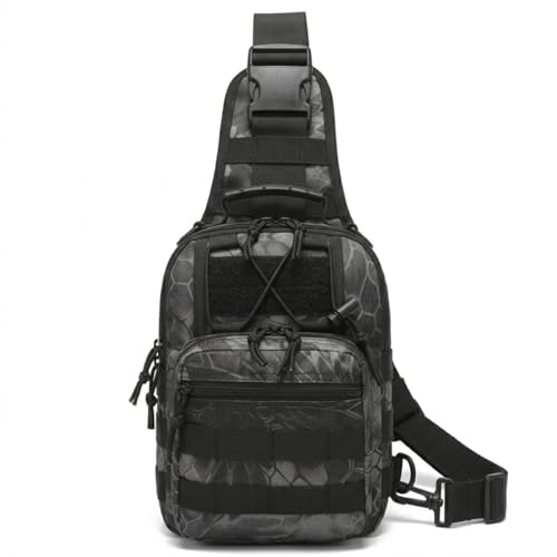 Bolsa Tática Militar Pochete Transversal Oxford Reforçada Unissex Multiuso Camuflada Shoulder Bag de Peito Moto Trilha Camping Motoboy 27,5x21x9 cm (Preto)