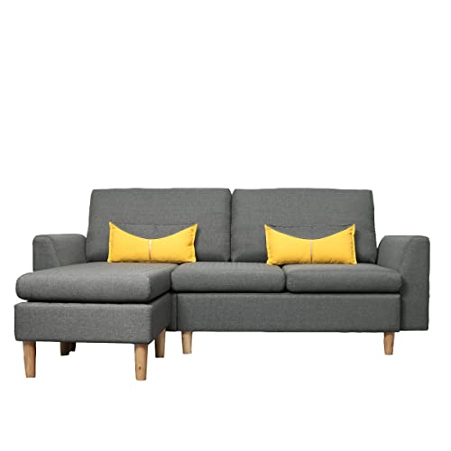 HOMA Fabric Sectional Sofa, L-Shape 3seat Sofa with Ottoman, Small Couch in Linen Fabric with Reversible Chaise, Apartment Couch for Small Space (Grey, 3seat+Ottoman)