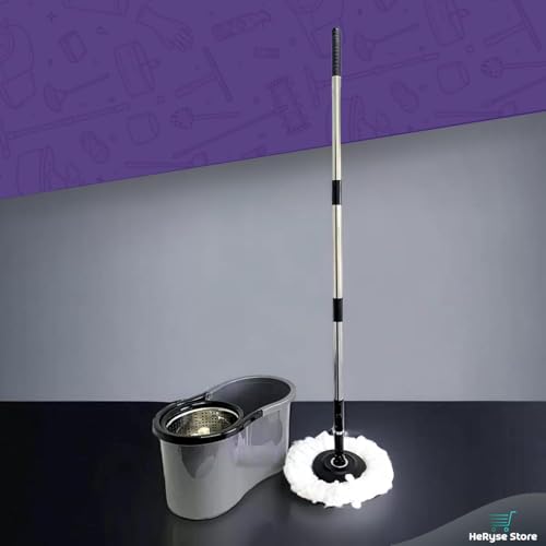 Importado - Mop com Balde Giratório Cesto em Inox, 9 Litros, Esfregão para Limpeza Lava e Seca com 2 Refis de Microfibra
