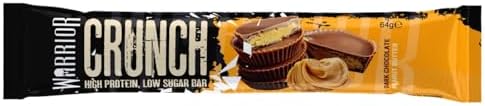 Barres hyperprotéinées Warrior Crunch 20 g - Barre à faible teneur en sucre et en glucides - paquet de 12 x 64 g - incroyablement savoureuse - garantie halal (Chocolat noir aux cacahuètes)