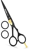 Professional Barber Hair Cutting Scissors/Shears (6.5 Inches) with Fine Adjustable Tension Screw and Detachable Finger Rest - Black