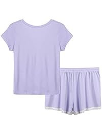 Joyaria pijama de bambú para mujer con cuello en V, manga corta, con pantalones cortos y pantalones