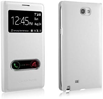 Wallet Window Screen View Flip Case Cover for Samsung Galaxy Note 2, Geniune Leather, Long-lasting – White