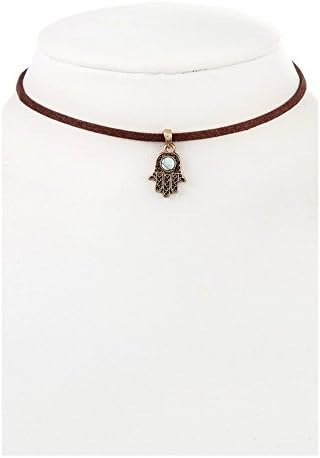 Hamsa Pendant Choker Necklace, Burnished Gold