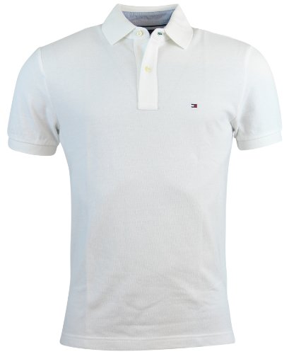 Tommy Hilfiger Mens Custom Fit Solid Color Polo Shirt - L - White