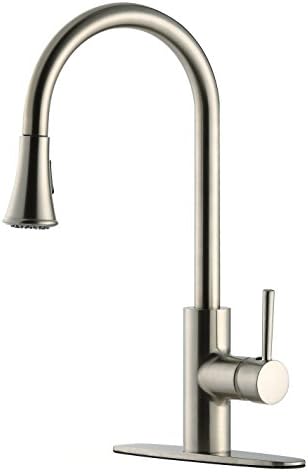 Derengge FK-258D-BN-CON 1 or 3-holes Brass Contemporary Stainless Steel Single Handle Pull-Down Kitchen Faucet,cUPC NSF AB1953 Lead Free Brushed Nickel