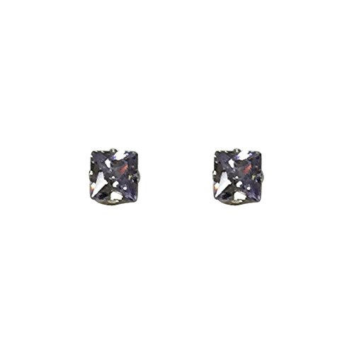 Sterling Silver Birthstone Earrings Princess Cut Square Simulated Lavender Cubic Zirconia Studs 5MM