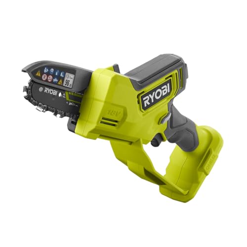 RYOBI 18 V ONE+ Brushless Akku-Astsäge RY18PSX10A-0, 10 cm Schwertlänge, 8 cm Schnittkapazität, Kettengeschwindigkeit bis 6,0 m/s -Variabel einstellba