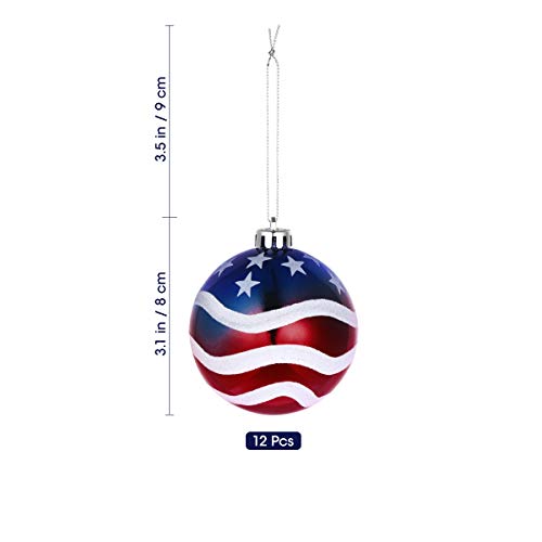 LUOEM Patriotic Ball Ornaments July of 4th Ball Hanging Independence Day Party Decor Holiday Wedding Tree Decorations 12pcs