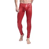 YiZYiF Fashion Men's Leather Like Tight Pants PVC Long Trousers Underwear
