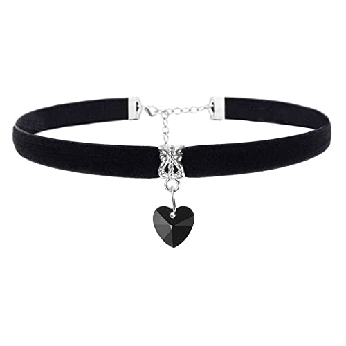 Gregory Crafts & Gifts Gothic Choker Necklace - Black Velvet and Black Crystal Heart Shaped Gem